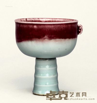 明或更早 釉里红带耳把杯 高9.3cm