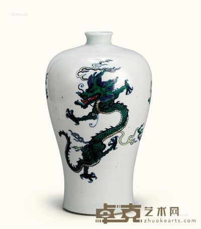 清雍正 斗彩双龙戏珠梅瓶 高32.8cm