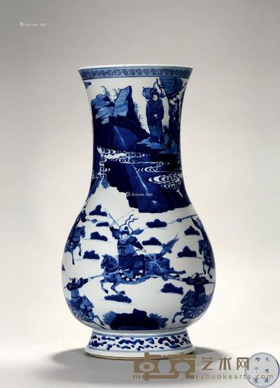 清康熙 青花长坂坡刀马人物纹琵琶尊 高47.6cm
