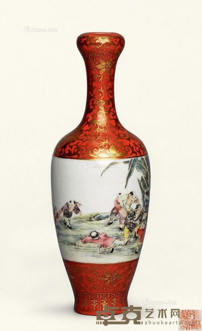 民国 粉彩婴戏图小花瓶 高15cm