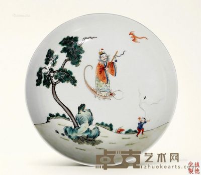 清道光 粉彩人物纹盘 直径17cm
