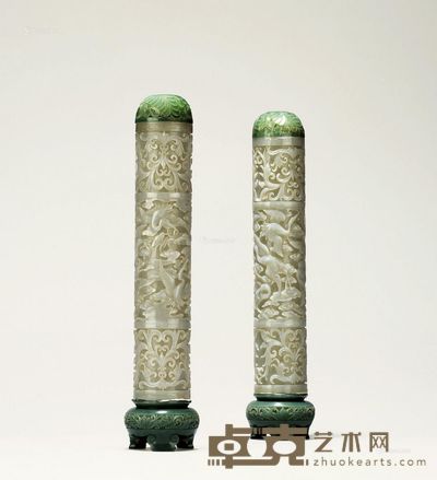 清晚 白玉香筒 （一对） 高26cm×2