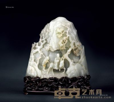 清早 白玉高士访友图山子 高15cm