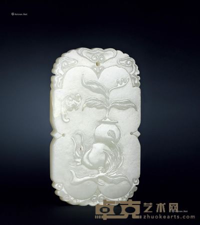 清 白玉多子多福牌 6×3.5cm
