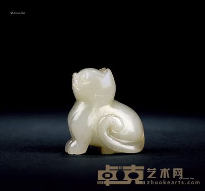 清 白玉猫把件 高3cm