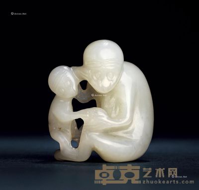 明 白玉母子猴珮 高4.2cm