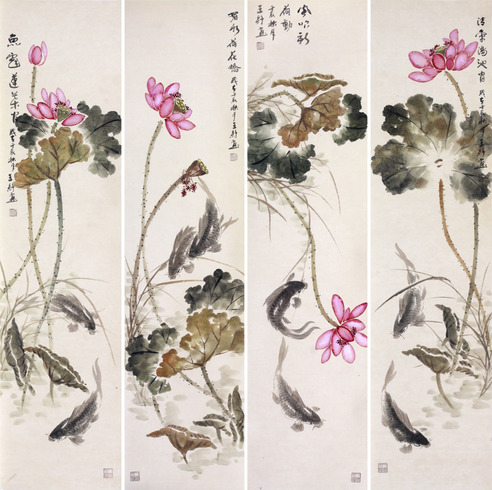 王纤 花卉四屏