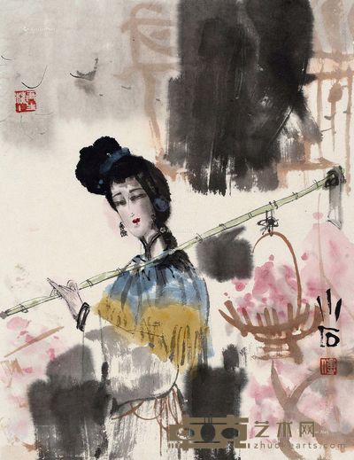 傅小石 美人图 45×34cm