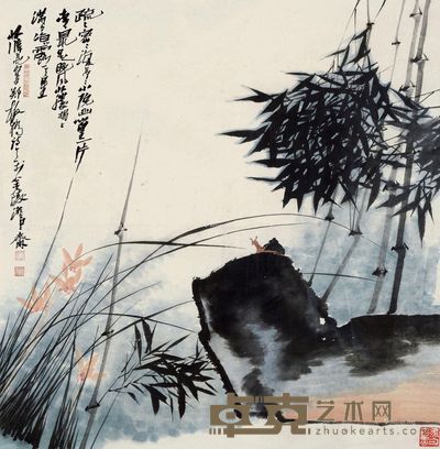 薛亮 兰竹图 68×68cm