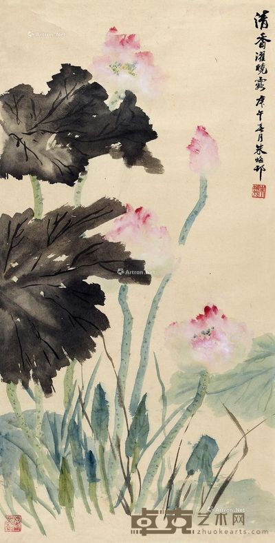 朱梅邨 清香濯晓露 89×46cm