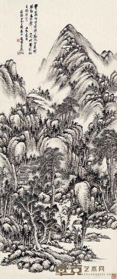 吴待秋 溪山泉舍 134×57cm