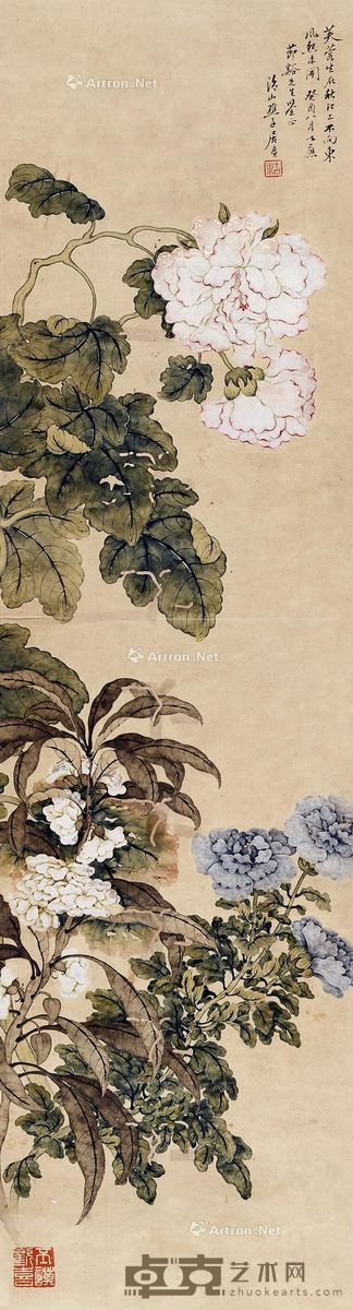 居廉 芙蓉花 25.5×94.3cm