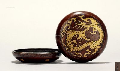 清中 铜嵌丝描金螭龙纹印泥盒