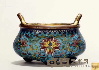清乾隆 铜胎掐丝珐琅冲天耳炉 高5.7cm；长11.5cm