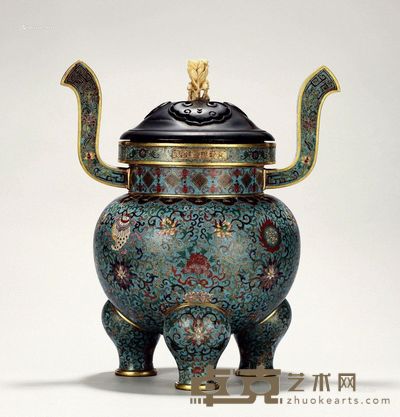 清乾隆 铜胎掐丝珐琅朝冠耳三足炉 高36cm