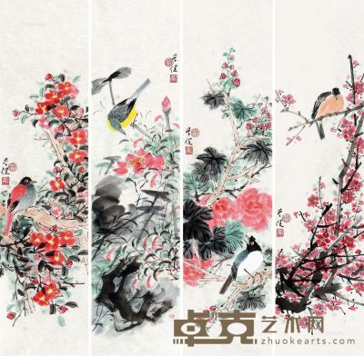 柳学健 四季花卉 69×17cm×4