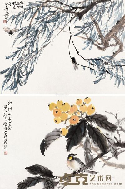 徐明 花鸟 34.5×46cm×2