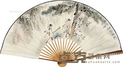 谢伯子 松荫观瀑 23×73cm
