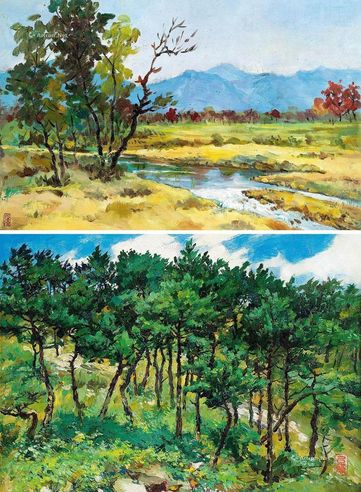 费以复 风景 （一组两幅） 油彩 画布