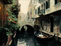 陈逸飞 有桥与平底船的威尼斯风景