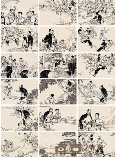 王西京 渡口小艄公 连环画原稿（全） 16×24.5cm