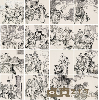 孙承民（b.1959)三义庄的战斗 连环画原稿（全） 15×15cm