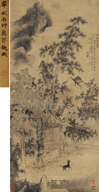 华嵒 草庐琴趣图 水墨纸本 立轴