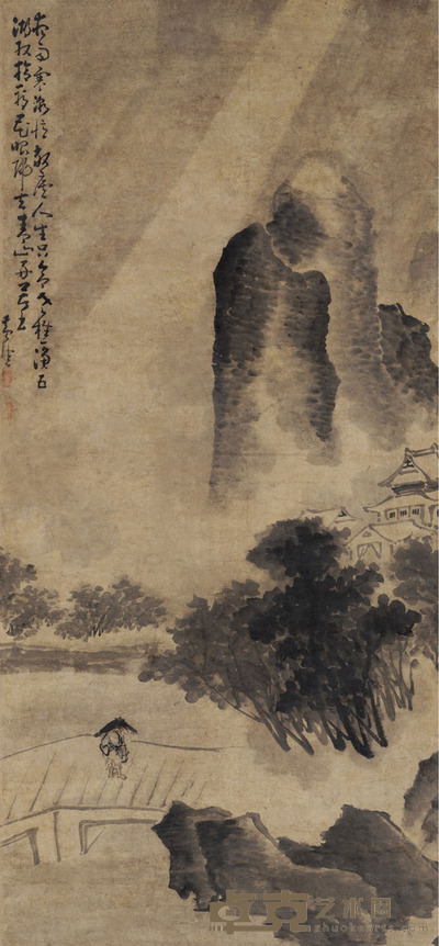黄慎 风雨夜归图 设色纸本 立轴