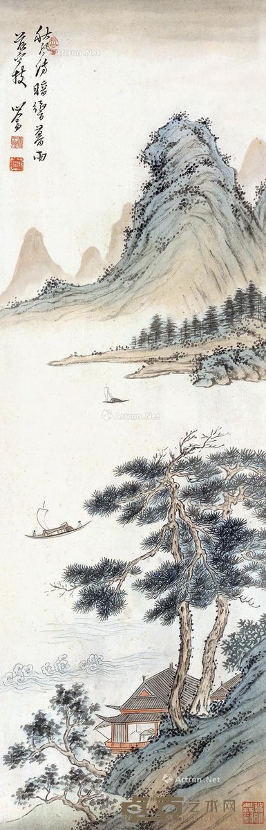 溥心畬 秋风暮雨 98×32cm