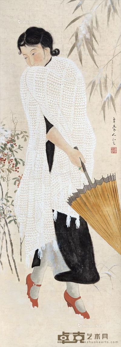 方人定 立雪看花 120×42cm