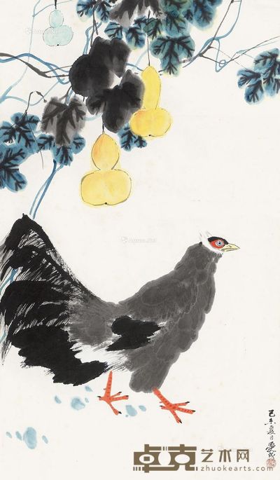 邱受成 锦鸡多福图 96×56cm