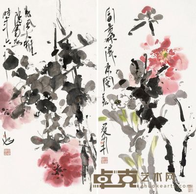 吴冠南 富贵春风 68×34cm×2