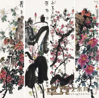 叶烂 花卉 137×34cm×4