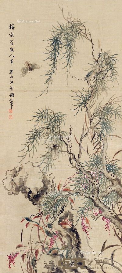 汪介 蝉鸣杨柳 88×40cm