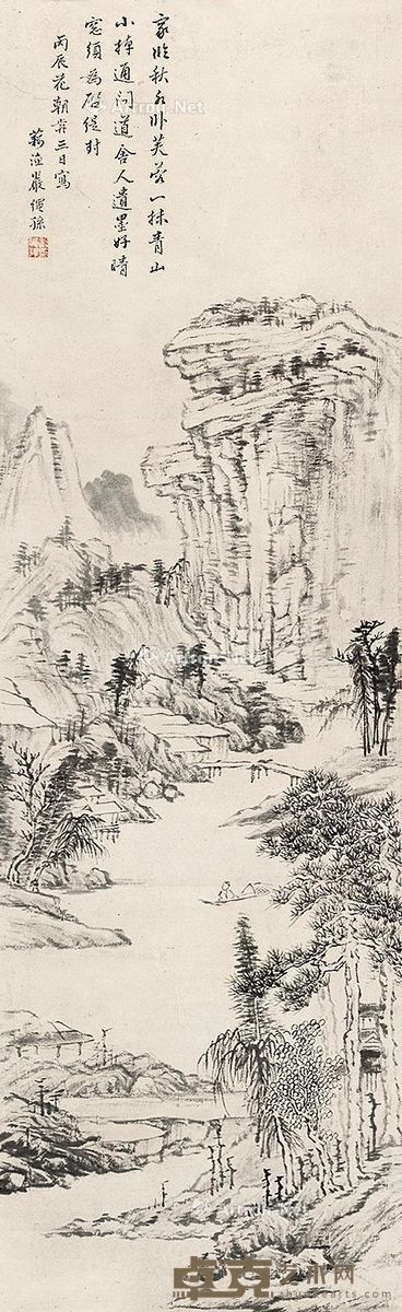 严绳孙 水墨山水轴 88×27cm