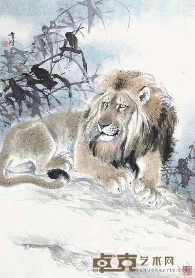蔡育贤 卧狮图 95×67cm