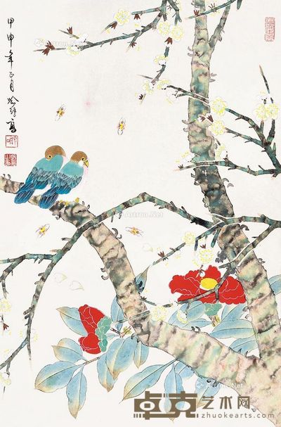 喻继高 山茶双禽 64×43cm