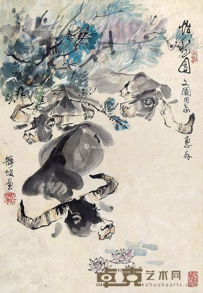 莫静坡 怡然图 67×46cm