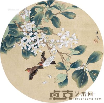 喻继高 双禽图 直径40cm