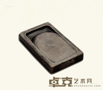 清初期 端石 长方夔龙砚 吴天章铭文题属 纵12.7cm；宽7.3cm；高1.2cm