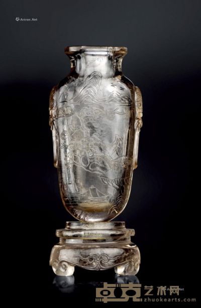 明 水晶松纹花瓶 高15.2cm