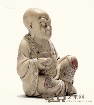 清 寿山石雕持钵罗汉摆件 高6.5cm
