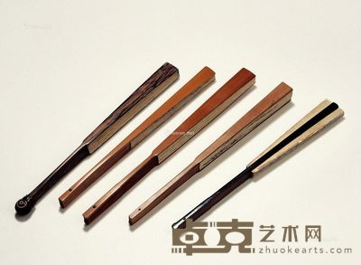 老扇骨书画成扇 (五把) 尺寸不一