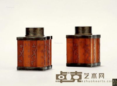清 竹刻茶叶罐 （一对） 高8cm×2