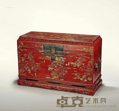 清 红漆描金官皮箱 76.5×27×50cm