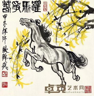 欧锦钺 跃马争春 68×68cm