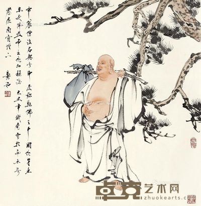 萧和 布袋和尚图 69×69cm