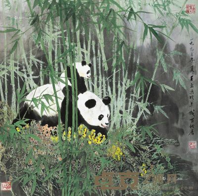王立 熊猫竹图 68×68cm