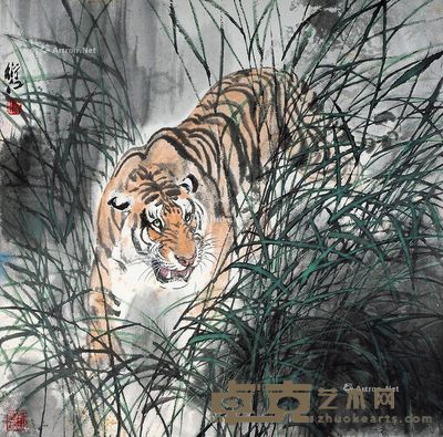 阴衍江 虎 66×66cm