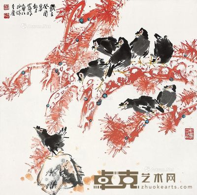杨富明 八哥图 68×68cm